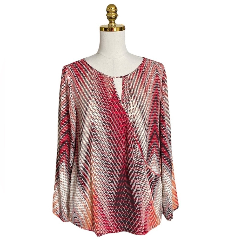 CHICO’s Multicolor Geometric Print Faux Wrap Top Women's Size 1 (M)